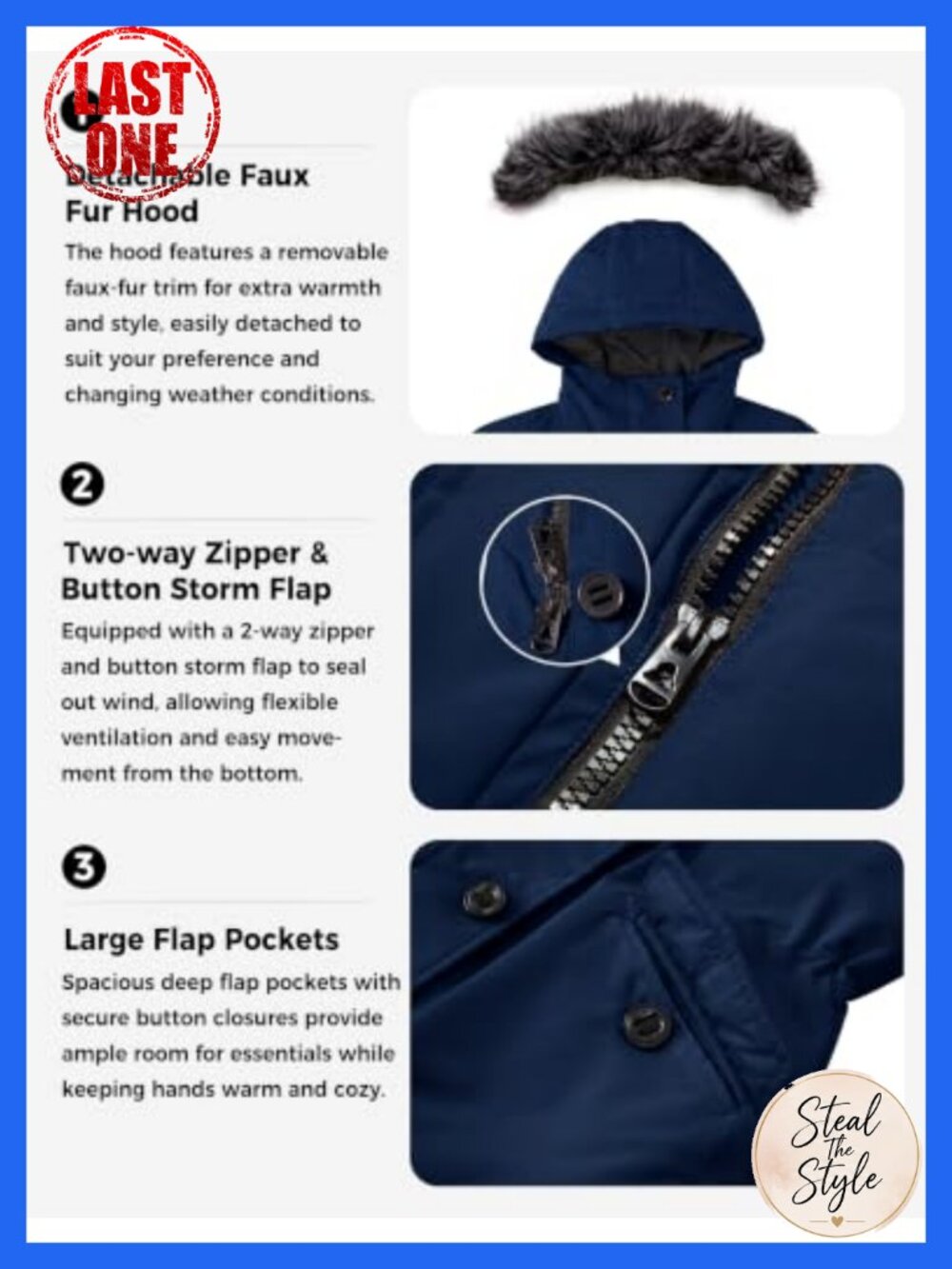 Plus Size Thick Hooded Parka Winter Coat Waterproof Recycled Polyester - Picture 6 of 6